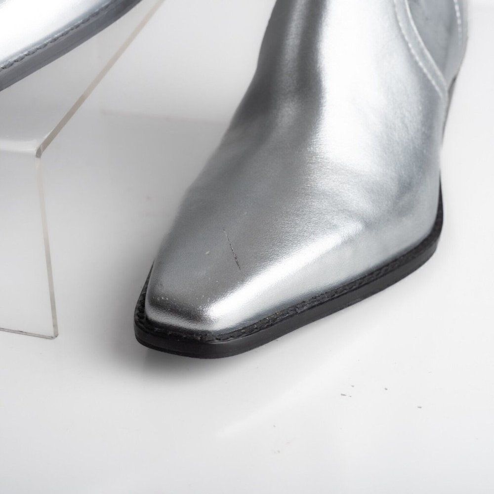 Zara Womens Metallic Silver Cowboy Leather Ankle Boots Western US 6.5 EU 37 NWT - Picture 5 of 11